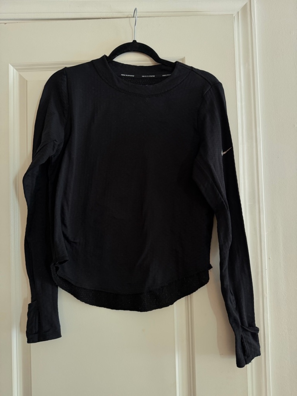 Nike Black Long-Sleeve Crew Top with Subtle Swoosh